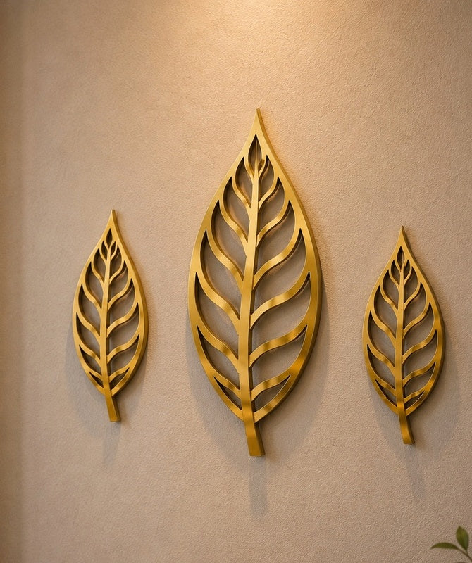 Golden Leaf Trio – Premium Acrylic Wall Decor