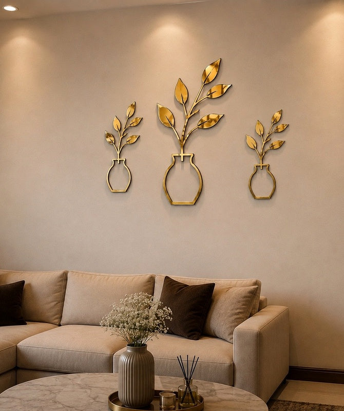 Golden Leaf Vase Trio