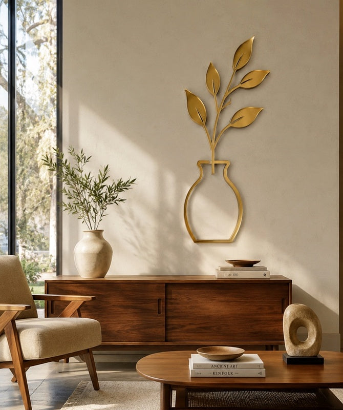 Golden Leaf Vase Trio