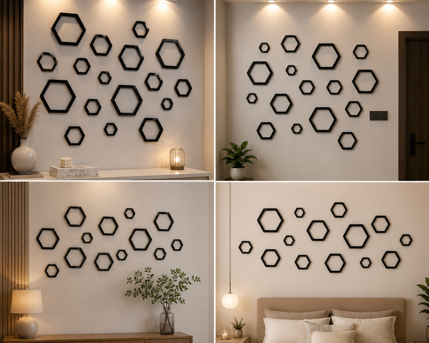 Walls By Ansari – Premium Gold Acrylic Hexagon Wall Decor Set | Luxury Mirror Finish